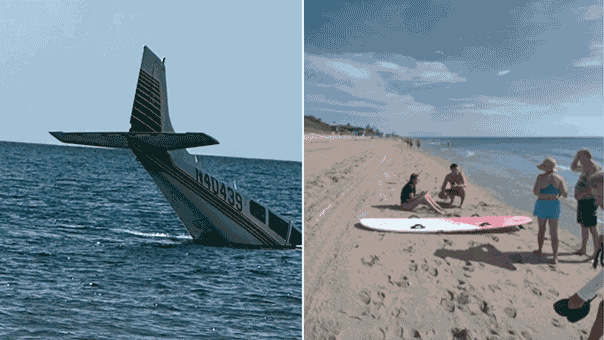 Video shows young female pilot, 23, swimming off after surviving emergency water landing